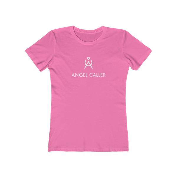 Angel Caller White Logo Women's Super Soft Boyfriend Tee Solid Hot Pink