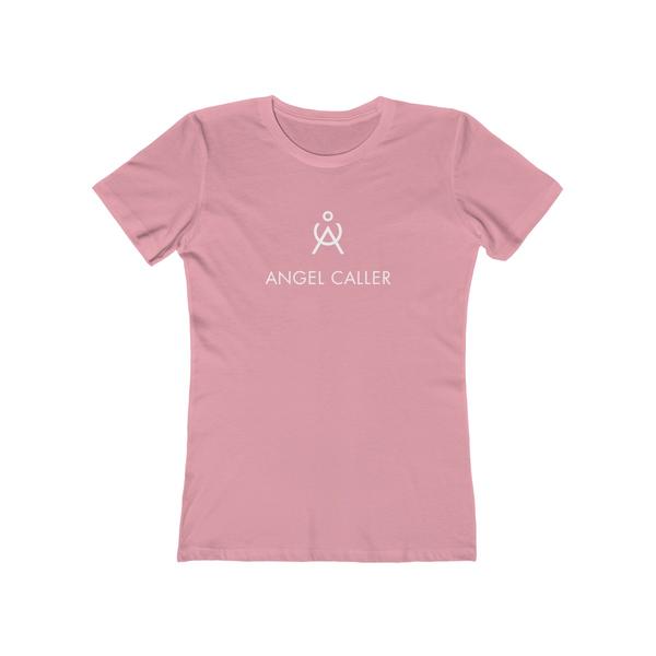 Angel Caller White Logo Women's Super Soft Boyfriend Tee Solid Light Pink