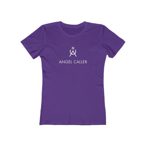 Angel Caller White Logo Women's Super Soft Boyfriend Tee Solid Purple Rush
