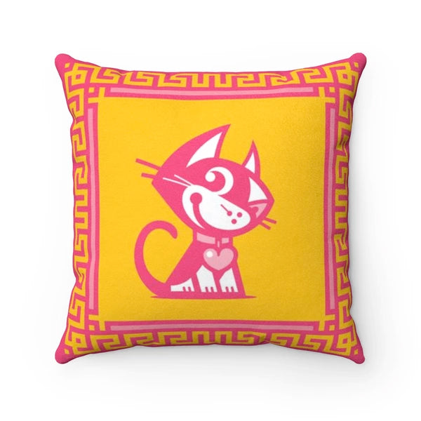 Betty Bad Kitty Good Puppy Faux Suede Square Pillow Accent For Children's Bedroom Decor
