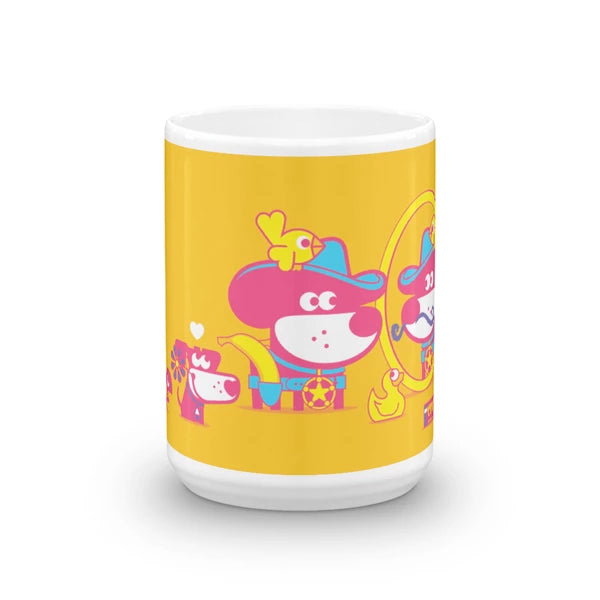 The Good Puppy Gang Children's Ceramic Mug Yellow and Hot Pink