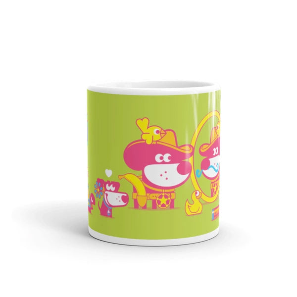 The Good Puppy Gang Children's Ceramic Mug Green and Hot Pink