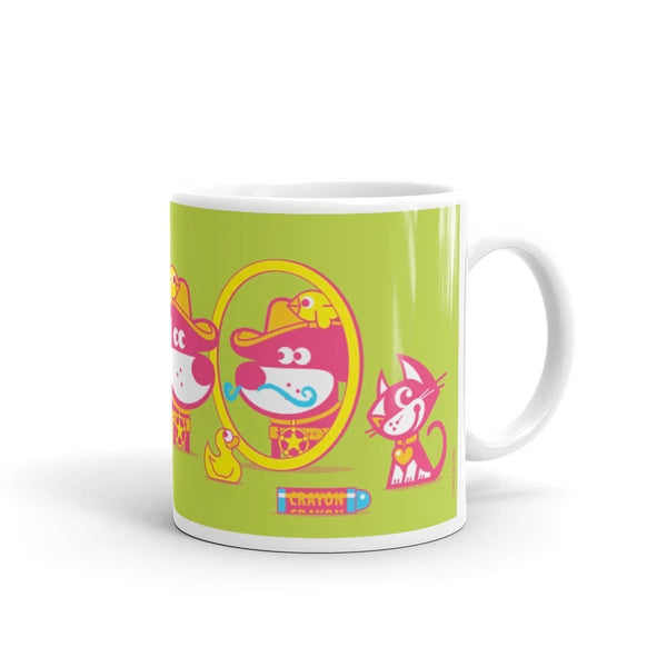 The Good Puppy Gang Children's Ceramic Mug Green and Hot Pink