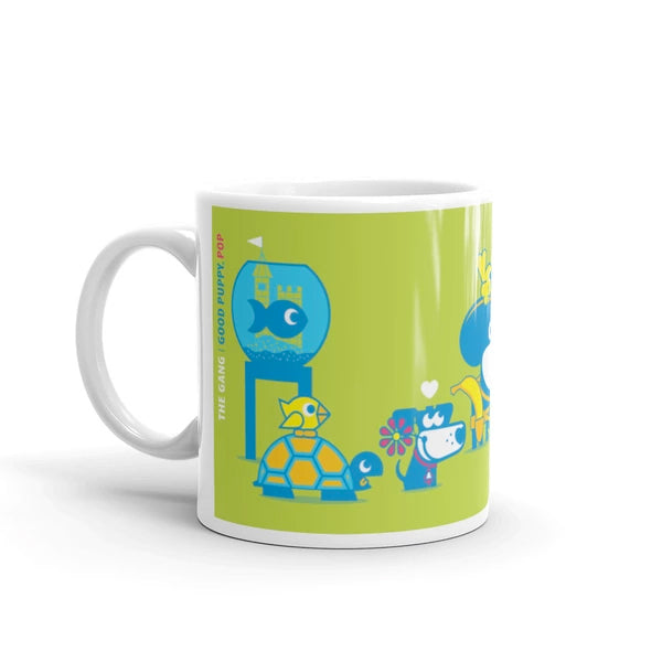 The Good Puppy Gang Children's Ceramic Mug Green and Blue