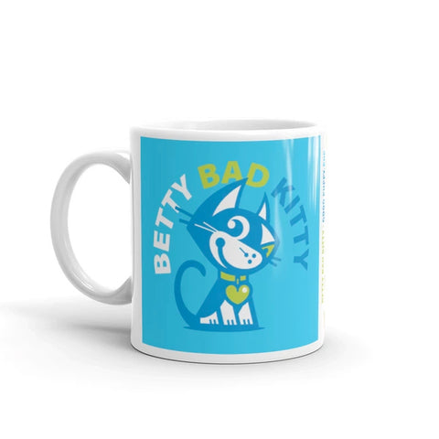 Betty Bad Kitty Good Puppy Children's Character Ceramic Mug Green Blue