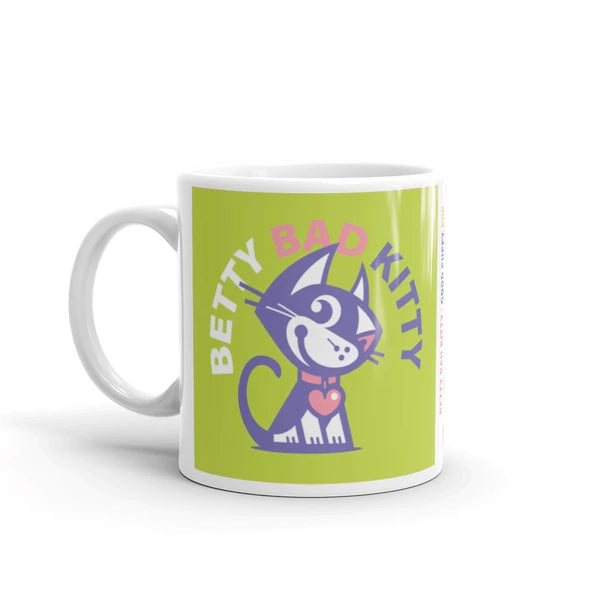 Betty Bad Kitty Good Puppy Children's Character Ceramic Mug Green Pink
