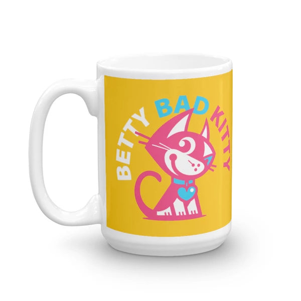 Betty Bad Kitty Good Puppy Children's Character Ceramic Mug Orange Blue Hot Pink