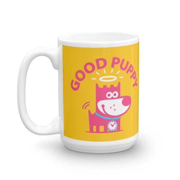 Good Puppy Children's Character Ceramic Mug Yellow Blue Hot Pink