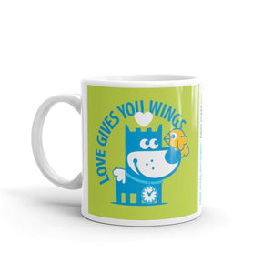 Love Gives You Wings - Good Puppy Children's Character Ceramic Mug Blue Green