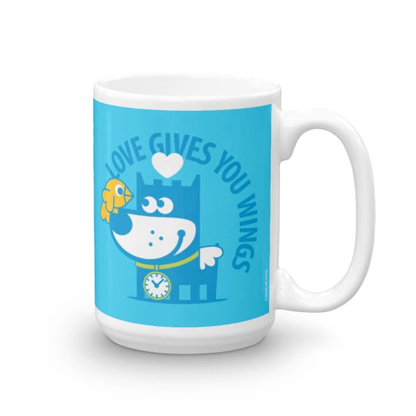 Love Gives You Wings - Good Puppy Children's Character Ceramic Mug Blue Green