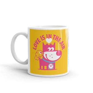 Love Is In The Air - Good Puppy Children's Character Ceramic Mug Blue Orange Hot Pink