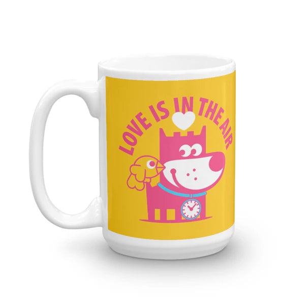 Love Is In The Air - Good Puppy Children's Character Ceramic Mug Blue Orange Hot Pink