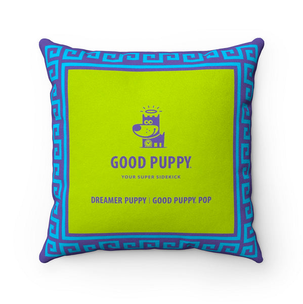 Dreamer Puppy Good Puppy Faux Suede Square Pillow Accent For Children's Bedroom Decor