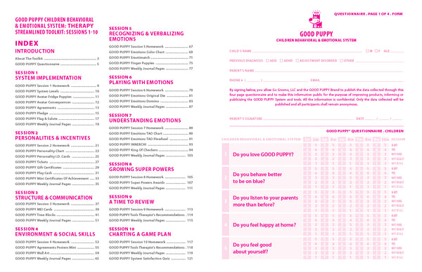 THERAPY Streamlined Toolkit . Sessions 1-10 . Printable PDF . Now Only Available at goodpuppygo.com