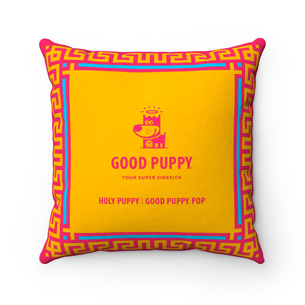 Holy Puppy Good Puppy Faux Suede Square Pillow Accent For Children's Bedroom Decor