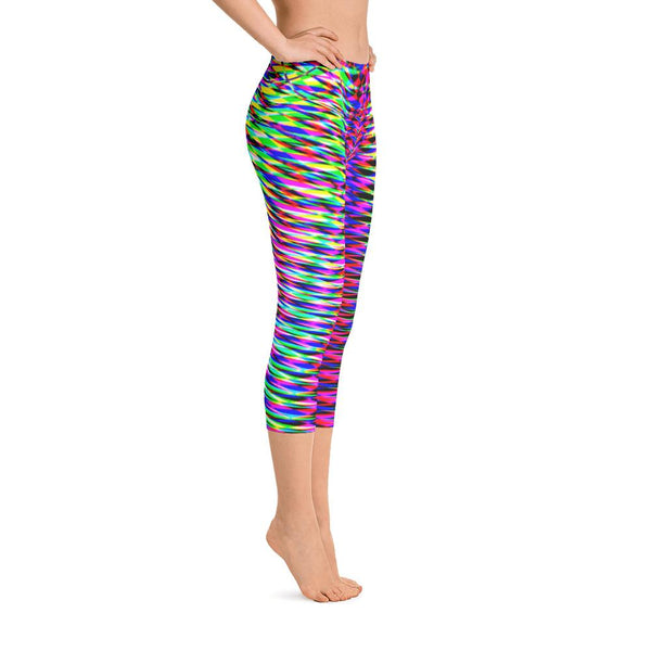 Vibrant Colorful Rainbow Geometric Women's Capri Leggings 
