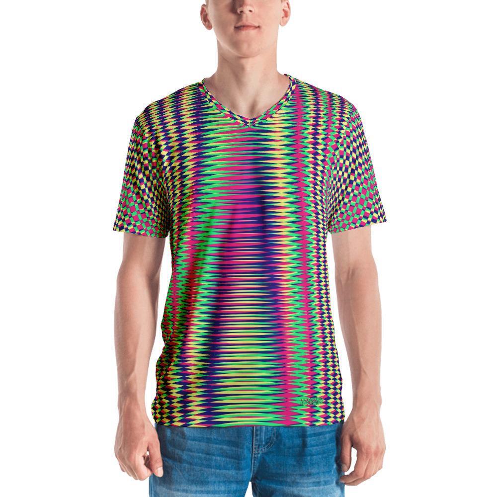 Vibrant Modern Geometric Men's V-Neck T-Shirt