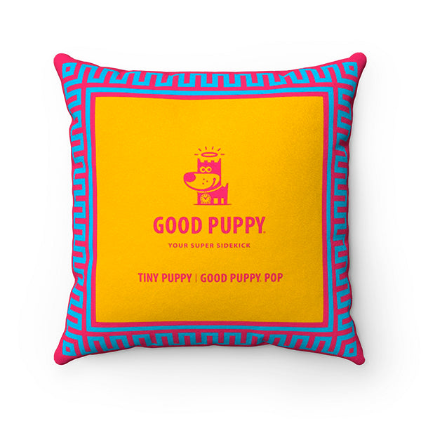 Tiny Puppy Good Puppy Faux Suede Square Pillow Accent For Children's Bedroom