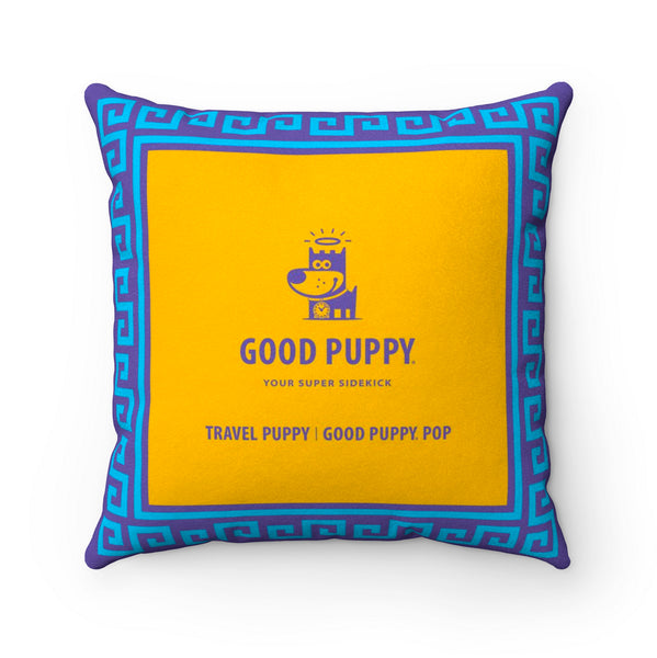 Travel Puppy Good Puppy Faux Suede Square Pillow Accent For Children's Bedroom Decor