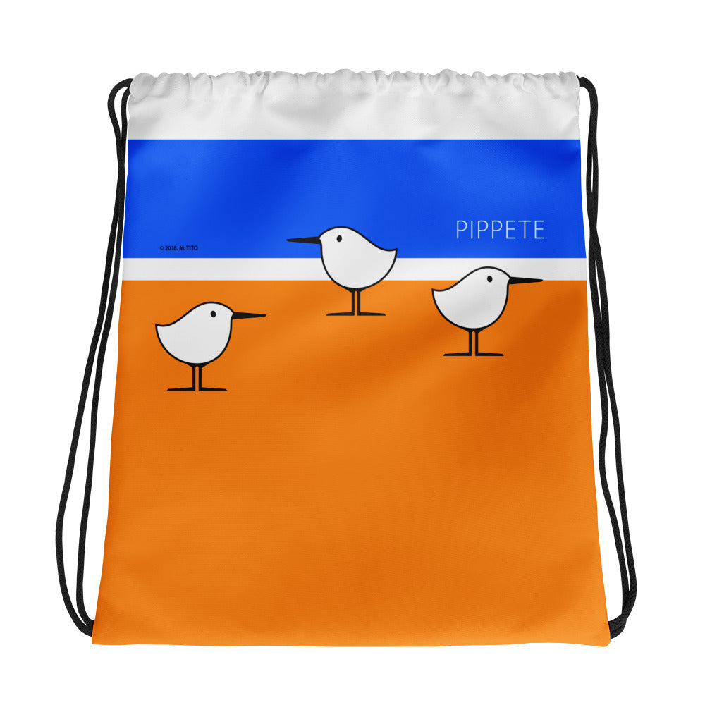 Beach Birds . Sanderling Shorebirds . Graphic Print . Drawstring Bag by PIPPETE 