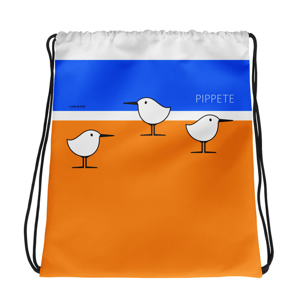 Beach Birds . Sanderling Shorebirds . Graphic Print . Drawstring Bag by PIPPETE 